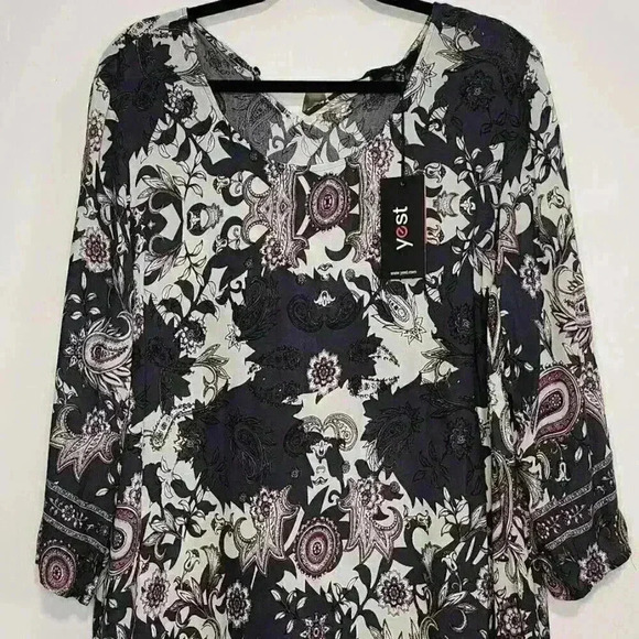 NWT‎ YEST LADIES Gray PULLOVER Top Tunic Length Paisley Print USA Sz. 14 - Picture 2 of 8